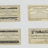 Trade cards depicting children playing with bubbles, a soldier and a hunting accident.