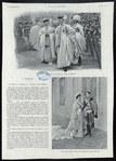 Alphonse XIII revêtu du manteau de l'ordre de Calatrava ; Les nouveaux mariés : l'infante Marie Thérèse et le prince de Baviére.