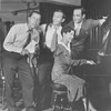 Rehearsal photo for Fine and Dandy, 1930. L to R: Joe Cook, Dave Chasen, Paul James (lyricist) with Kay Swift, composer, at piano.