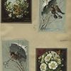 Trade cards depicting flowers, butterflies, birds, snow and umbrellas.
