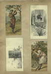 Trade cards depicting ships, budding plants and girls : smelling flowers and picking apples.
