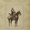 A trade card depicting a soldier on his horse.