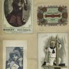 Trade cards depicting coins, children, parents, perfume, a girl on a swing and a sailor boy.