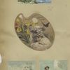 Trade and 1889 New Year cards depicting birds, water, children, fields, bells, flowers, boats and a card shaped like a paint palette depicting flowers, a butterfly and child.