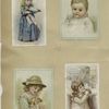 Trade cards depicting children, ducklings, a baby, drinking and carrying a tray.