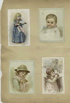 Trade cards depicting children, ducklings, a baby, drinking and carrying a tray.