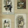 Trade cards depicting flowers, sailor boys, a curtain and a basket of eggs.