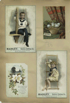 Trade cards depicting flowers, sailor boys, a curtain and a basket of eggs.