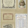 Calendar, trade and business cards with ornamental design and a depiction of a girl