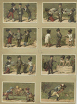Trade cards depicting boys : attempting to steal, playing with toy horses and carrying a dummy.