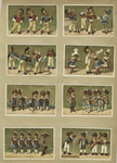 Trade cards depicting boy and girl soldiers and musical instruments
