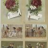 Trade cards depicting flowers, children, a Native American boy, a photographer, and a woman upset about a courtship.