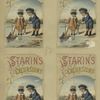 Four virtually identical trade cards depicting girls playing with a toy boat and doll at the water's edge.