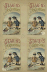 Four virtually identical trade cards depicting girls playing with a toy boat and doll at the water's edge.