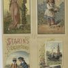Trade cards depicting women, girls, boats, flowers, toys, bodies of water and the cross.