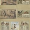 Calendars and trade cards depicting cats, dogs, adults, children, angels, butterflies, flowers, kite, winter, spring, a barn yard and a fire.