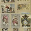 Trade cards depicting adults, children, flowers, spectacles, thread, an angel and an African American man fishing