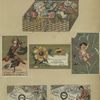 Trade cards depicting flowers, bees, doves, acrobats, Asians, a butterfly net and a baby in a wicker briefcase of flowers
