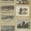 Trade cards depicting sleds, dogs, squirrels, coffee, ice skating, an iceboat regatta, hunting in a marsh, wine pouring, rabbit and horse drawn sleds