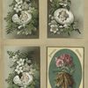 Trade and Easter cards depicting flowers, leaves and babies hatching from eggs.