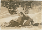 Publicity photograph of Margaret Sullavan and Henry Fonda with sled in the motion picture The Moon’s Our Home