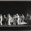 Donna McKechnie [far left], Fran Stevens [third from left], Phyllis Newman [fourth from left], Marilyn Cooper [with glasses in background], Bernadette Peters, Tom Avera and Jess Richards [center] during curtain call for the 1971 Broadway revival of On the Town