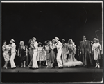 Donna McKechnie [far left], Fran Stevens [third from left], Phyllis Newman [fourth from left], Marilyn Cooper [with glasses in background], Bernadette Peters, Tom Avera and Jess Richards [center] in the curtain call for the 1971 Broadway revival of On the Town