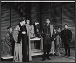 Larry Gates, Earle Hyman, Alfred Drake [center] and unidentified others in the 1957 American Shakespeare production of Othello