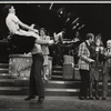 Ann Reinking, John Mineo [left], Jim Weston, Janie Sell and William Griffis [right] in the stage production Over Here!