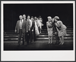 William Griffis, Jim Weston, John Travolta, William Newman [left], Patty Andrews, Janie Sell and Maxene Andrews [right] in the stage production Over Here!
