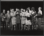 Jim Weston, William Griffis, Patty Andrews, Janie Sell, Maxene Andrews, Bette Henritze, Phyllis Somerville, MacIntyre Dixon and unidentified others in the stage production Over Here!