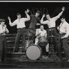 John Mineo, Treat Williams, William Newman [left], John Travolta [right] and unidentified others in the stage production Over Here!