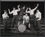 John Mineo, Treat Williams, William Newman [left], John Travolta [right] and unidentified others in the stage production Over Here!