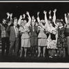 William Griffis, Patty Andrews, Janie Sell, Maxene Andrews [center] and unidentified others in the stage production Over Here!