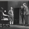 Jessica Tandy [back to camera] Hume Cronyn, Robert Shaw and George Voskovec in the stage production The Physicists