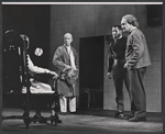 Jessica Tandy [back to camera] Hume Cronyn, Robert Shaw and George Voskovec in the stage production The Physicists