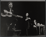 Nicholas Smith (playing guitar), Dennis King and Dorothy Tutin in the stage production Portrait of a Queen