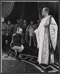 Howard Da Silva [kneeling] Cyril Ritchard [standing at right] Fred Stewart [background with cape and sash] and ensemble in the stage production Romulus