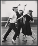 Peter Marshall, Michael Kidd and Julie Harris in rehearsal for the stage production Skyscraper