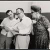 Cy Feuer [center] and unidentified others in rehearsal for the stage production Skyscraper