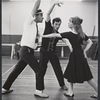 Unidentified actor, choreographer Michael Kidd and Julie Harris in rehearsal for the stage production Skyscraper