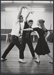 Unidentified actor, choreographer Michael Kidd and Julie Harris in rehearsal for the stage production Skyscraper