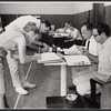 Julie Harris, Cy Feuer [right] and unidentified others in rehearsal for the stage production Skyscraper