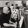 James Van Heusen, Julie Harris, lyricist Sammy Cahn and unidentified [second from left] in rehearsal for the stage production Skycraper