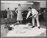 Peter Marshall, Julie Harris and Cy Feuer in rehearsal for the stage production Skyscraper