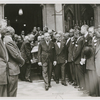 Pallbearers bringing casket down the steps of St. Ambrose Episcopal Church, in Harlem, New York, during the funeral for numbers racketeer William "Bub" Hewlett, 