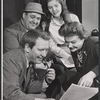 Burgess Meredith, Zero Mostel, Anne Meara and Marjorie Barkentin in rehearsal for the 1958 Off-Broadway production of Ulysses in Nighttown