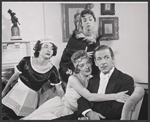 Peggy Romano [seated left], Fayne Blackburn [seated center], Peter Pagan [seated right] and unidentified [standing] in the stage production The Villa of Madame Vidac