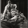 Albert Hall [leaning], William Atherton [lying on cot] and unidentified others in the 1971 Off-Broadway production of The Basic Training of Pavlo Hummel
