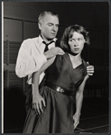 Laurence Olivier and unidentified actress during rehearsal for the stage production Becket